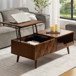 Epirus Walnut Mid-Century Lift-Top Coffee Table with Geometric Design