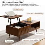 Epirus Walnut Mid-Century Lift-Top Coffee Table with Geometric Design