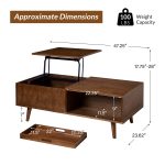 Epirus Walnut Mid-Century Lift-Top Coffee Table with Geometric Design