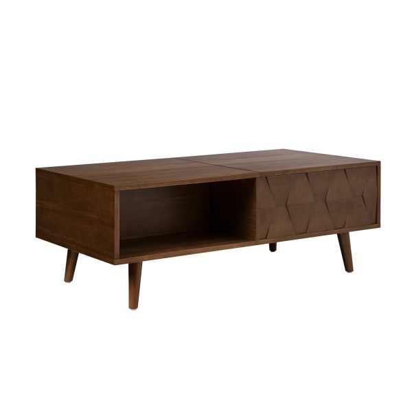 Epirus Walnut Mid Century Lift Top Coffee Table with Geometric Design