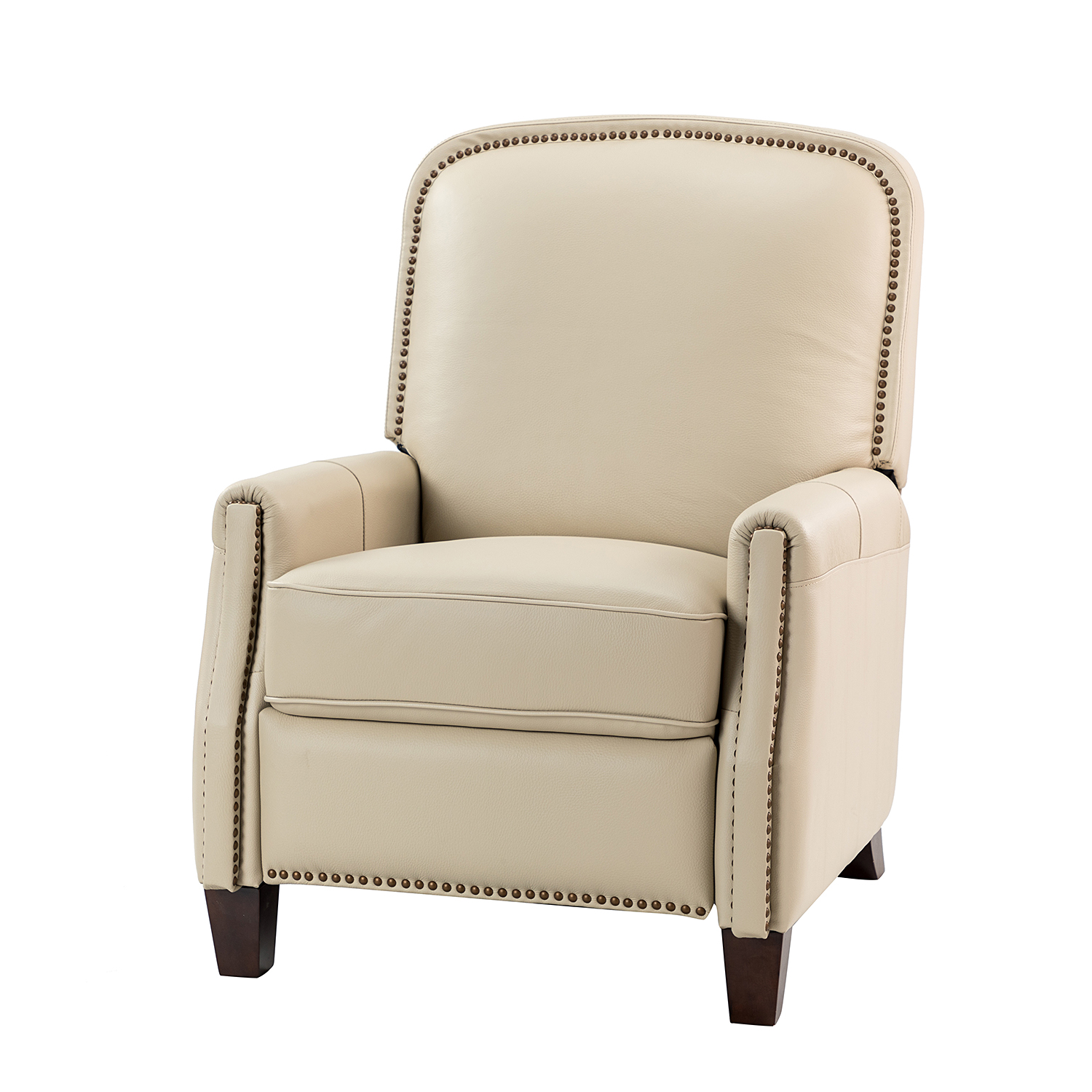 Erendiria Beige Genuine Leather Mid-Century Modern Nailhead Trim Recliner 2 Erendiria Beige Genuine Leather Mid-Century Modern Nailhead Trim Recliner - Image 2