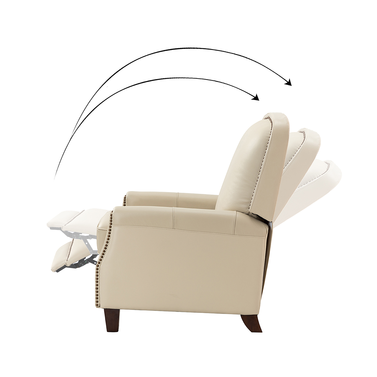 Erendiria Beige Genuine Leather Mid-Century Modern Nailhead Trim Recliner 3 Erendiria Beige Genuine Leather Mid-Century Modern Nailhead Trim Recliner - Image 3