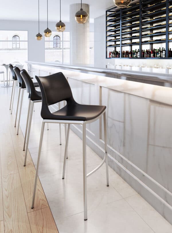 Ergonomic Black Faux Leather Barstool with Footrest and Steel Frame Set of 2 1