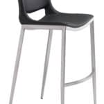 Ergonomic Black Faux Leather Barstool with Footrest and Steel Frame (Set of 2)