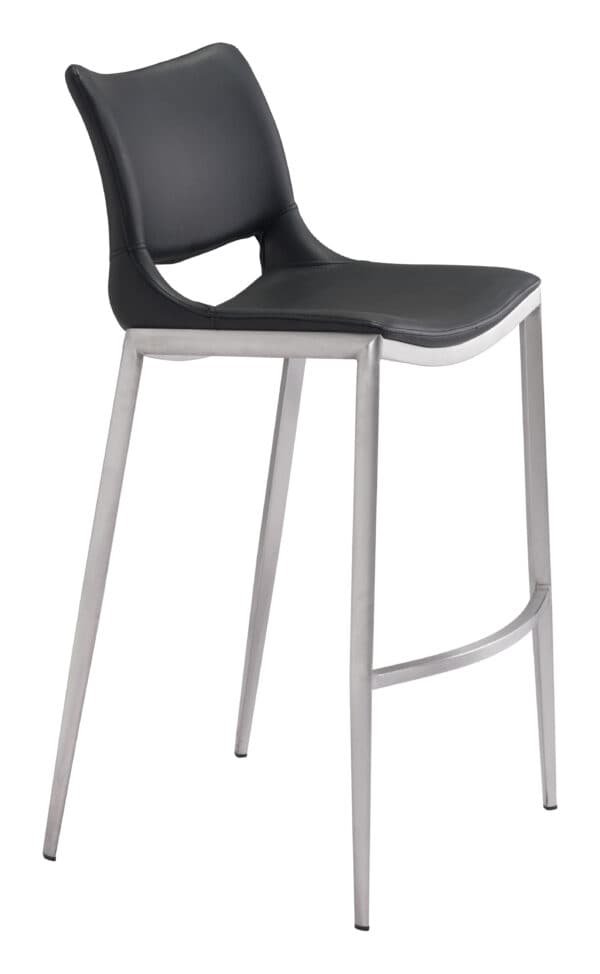 Ergonomic Black Faux Leather Barstool with Footrest and Steel Frame Set of 2 2