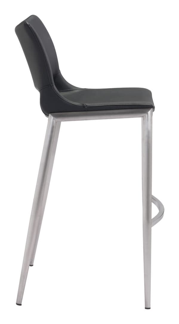 Ergonomic Black Faux Leather Barstool with Footrest and Steel Frame Set of 2 3