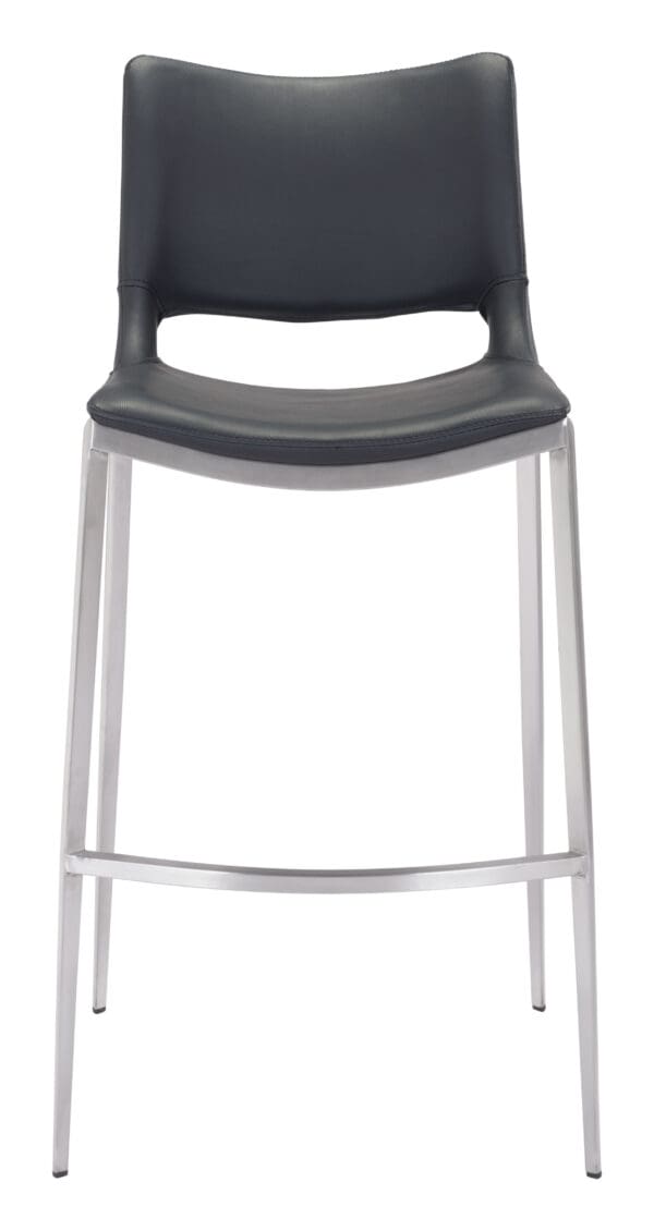 Ergonomic Black Faux Leather Barstool with Footrest and Steel Frame Set of 2 4