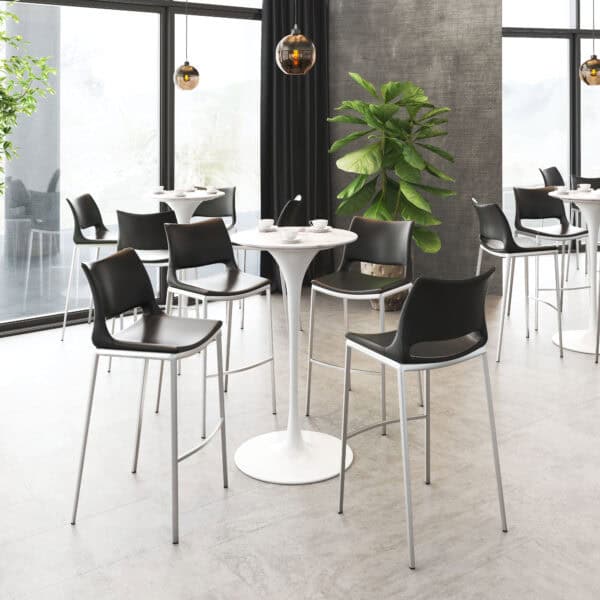 Ergonomic Black Faux Leather Barstool with Footrest and Steel Frame (Set of 2)