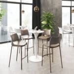 Ergonomic Brown Faux Leather Barstool with Walnut Frame (Set of 2)