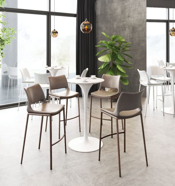 Ergonomic Brown Faux Leather Barstool with Walnut Frame Set of 2 2