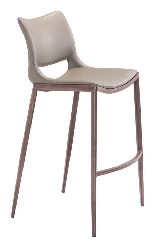 Ergonomic Brown Faux Leather Barstool with Walnut Frame Set of 2 3