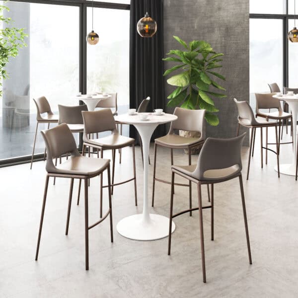 Ergonomic Brown Faux Leather Barstool with Walnut Frame (Set of 2)
