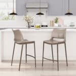Ergonomic Brown Faux Leather Counter Stool with Walnut Frame (Set of 2)