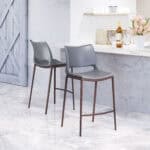 Ergonomic Gray Faux Leather Counter Stool with Walnut Frame (Set of 2)