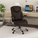 Ergonomic PU Leather Office Chair with Flip-up Armrests