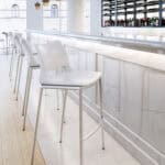 Ergonomic White Faux Leather Barstool with Stainless Steel Frame (Set of 2)