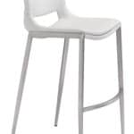 Ergonomic White Faux Leather Barstool with Stainless Steel Frame (Set of 2)