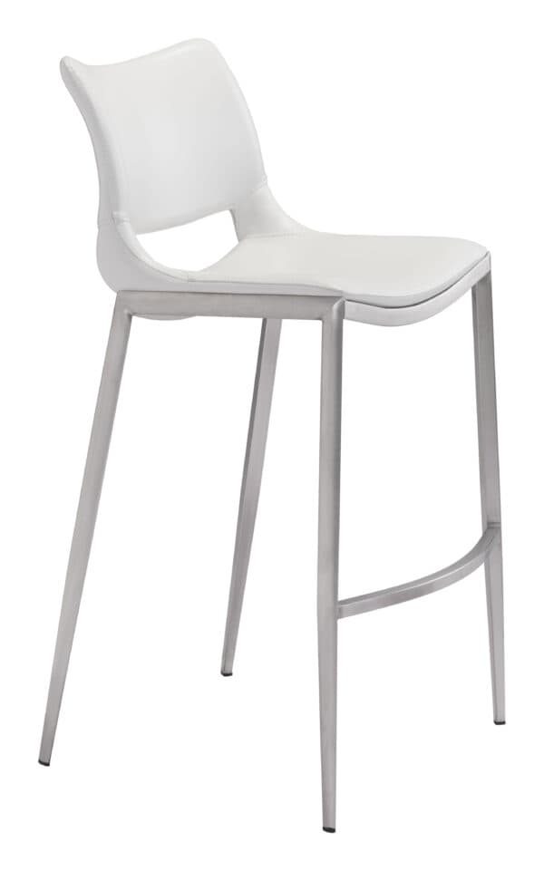 Ergonomic White Faux Leather Barstool with Stainless Steel Frame Set of 2 2