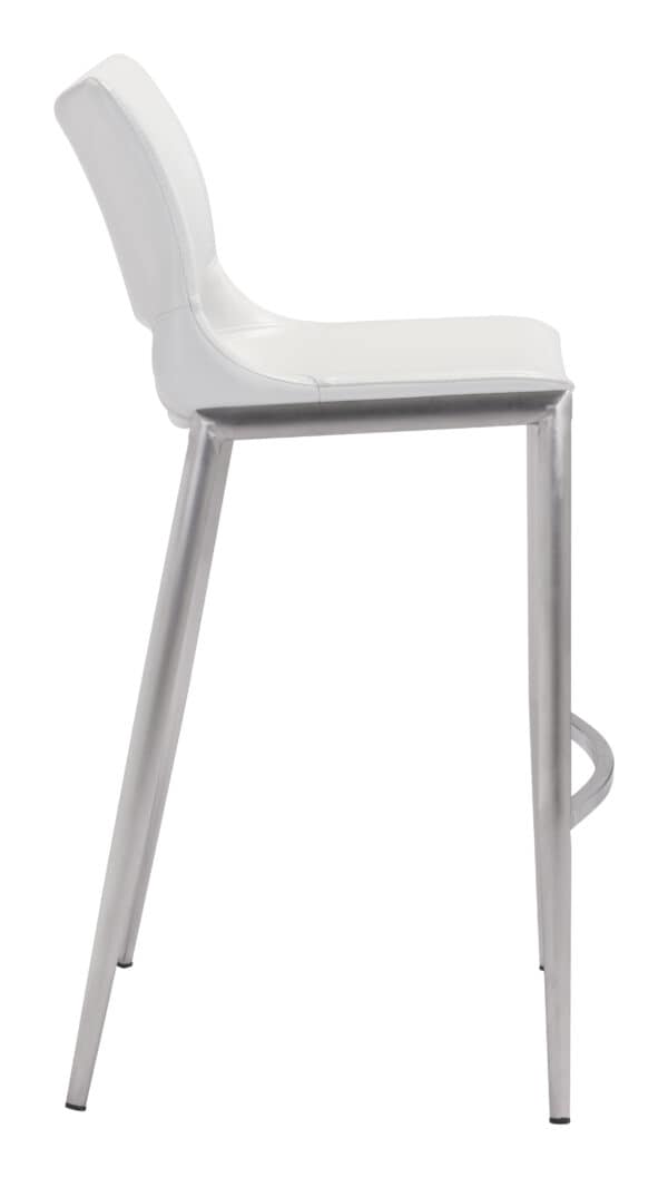 Ergonomic White Faux Leather Barstool with Stainless Steel Frame Set of 2 3
