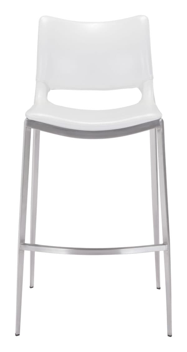 Ergonomic White Faux Leather Barstool with Stainless Steel Frame Set of 2 4