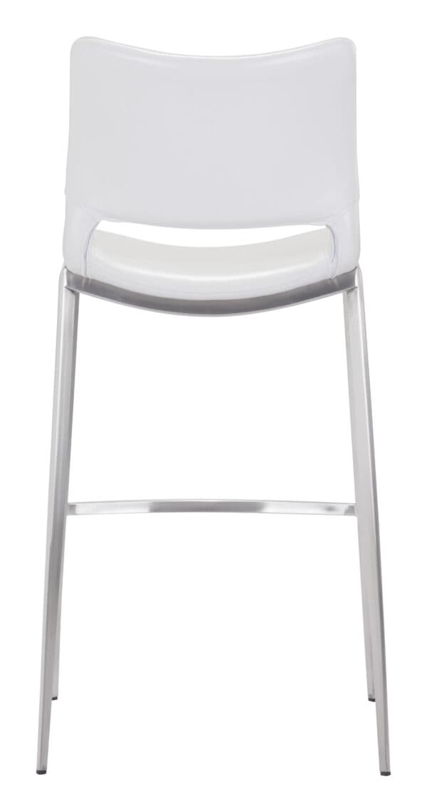 Ergonomic White Faux Leather Barstool with Stainless Steel Frame Set of 2 5