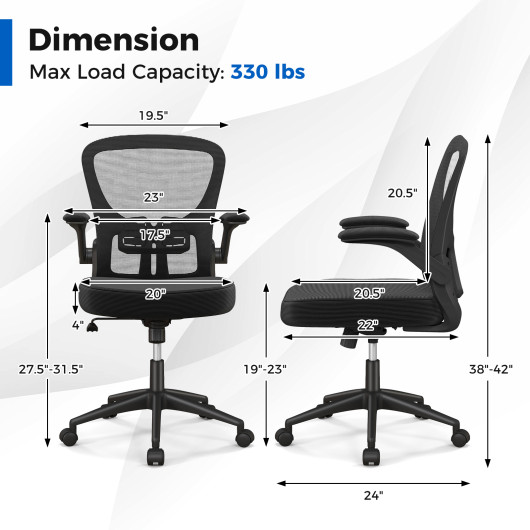 Ergonomic Swivel Mesh Office Chair with Flip-Up Armrests 4 Ergonomic Swivel Mesh Office Chair with Flip-Up Armrests - Image 4