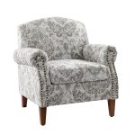 Eric Beige Damask Rolled Arm Nailhead Trim Accent Armchair 7 Eric Beige Damask Rolled Arm Nailhead Trim Accent Armchair
