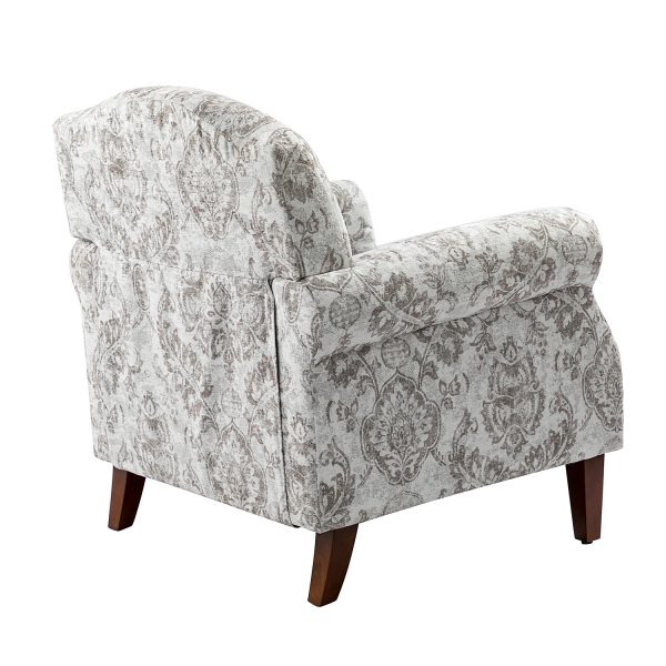 Eric Beige Damask Rolled Arm Nailhead Trim Accent Armchair 2