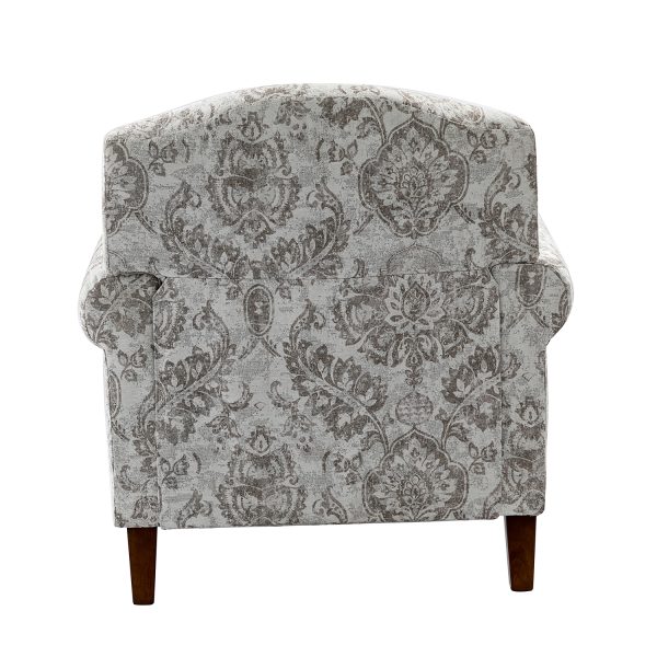Eric Beige Damask Rolled Arm Nailhead Trim Accent Armchair 3