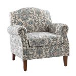 Eric Blue Damask Rolled Arm Nailhead Trim Accent Armchair 7 Eric Blue Damask Rolled Arm Nailhead Trim Accent Armchair