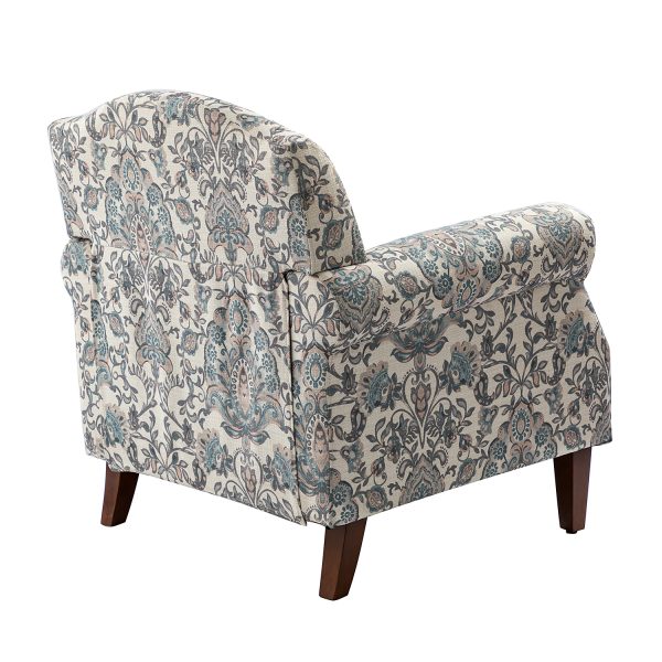 Eric Blue Damask Rolled Arm Nailhead Trim Accent Armchair 2