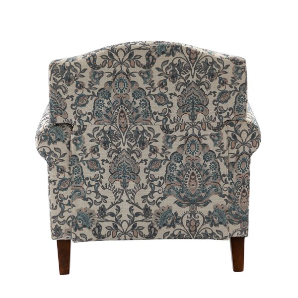 Eric Blue Damask Rolled Arm Nailhead Trim Accent Armchair 3