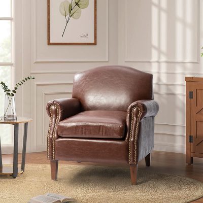 Eric Brown Vegan Leather Nailhead Trim Transitional Armchair