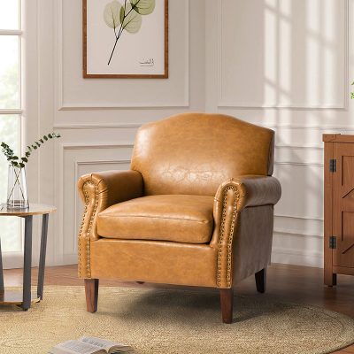 Eric Camel Vegan Leather Nailhead Trim Armchair
