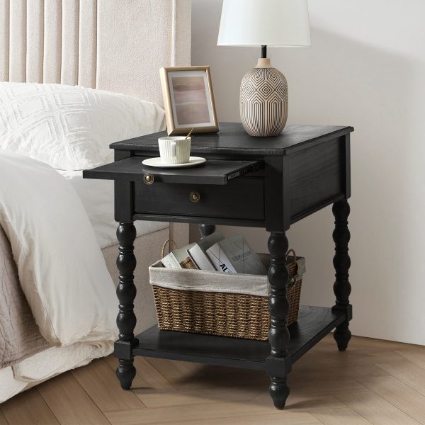 Eric Charcoal Solid Wood Farmhouse End Table with Charging 1