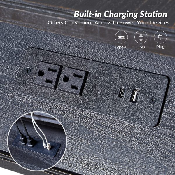 Eric Charcoal Solid Wood Farmhouse End Table with Charging 2