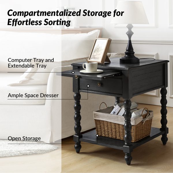 Eric Charcoal Solid Wood Farmhouse End Table with Charging 3
