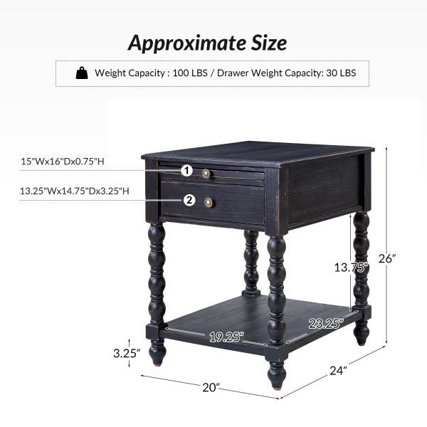 Eric Charcoal Solid Wood Farmhouse End Table with Charging 4