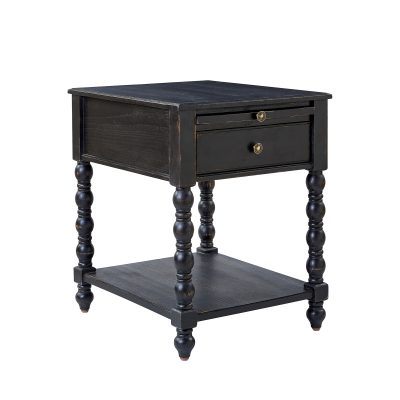 Eric Charcoal Solid Wood Farmhouse End Table with Charging