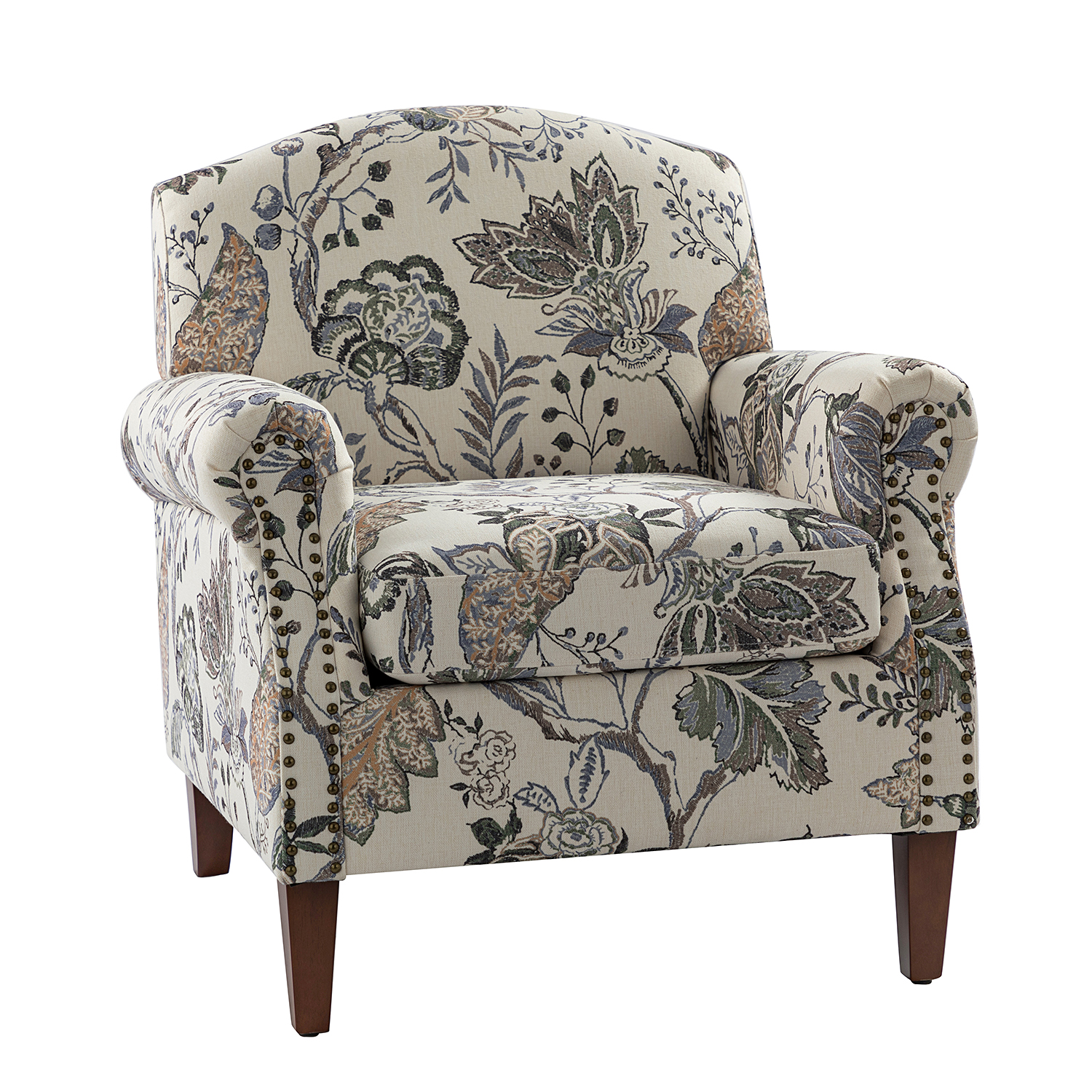 Eric Grey Damask Rolled Arm Nailhead Trim Accent Armchair 2 Eric Grey Damask Rolled Arm Nailhead Trim Accent Armchair - Image 2