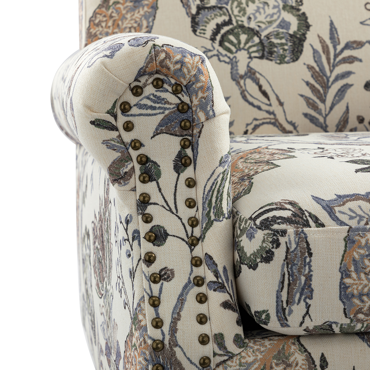 Eric Grey Damask Rolled Arm Nailhead Trim Accent Armchair 5 Eric Grey Damask Rolled Arm Nailhead Trim Accent Armchair - Image 5