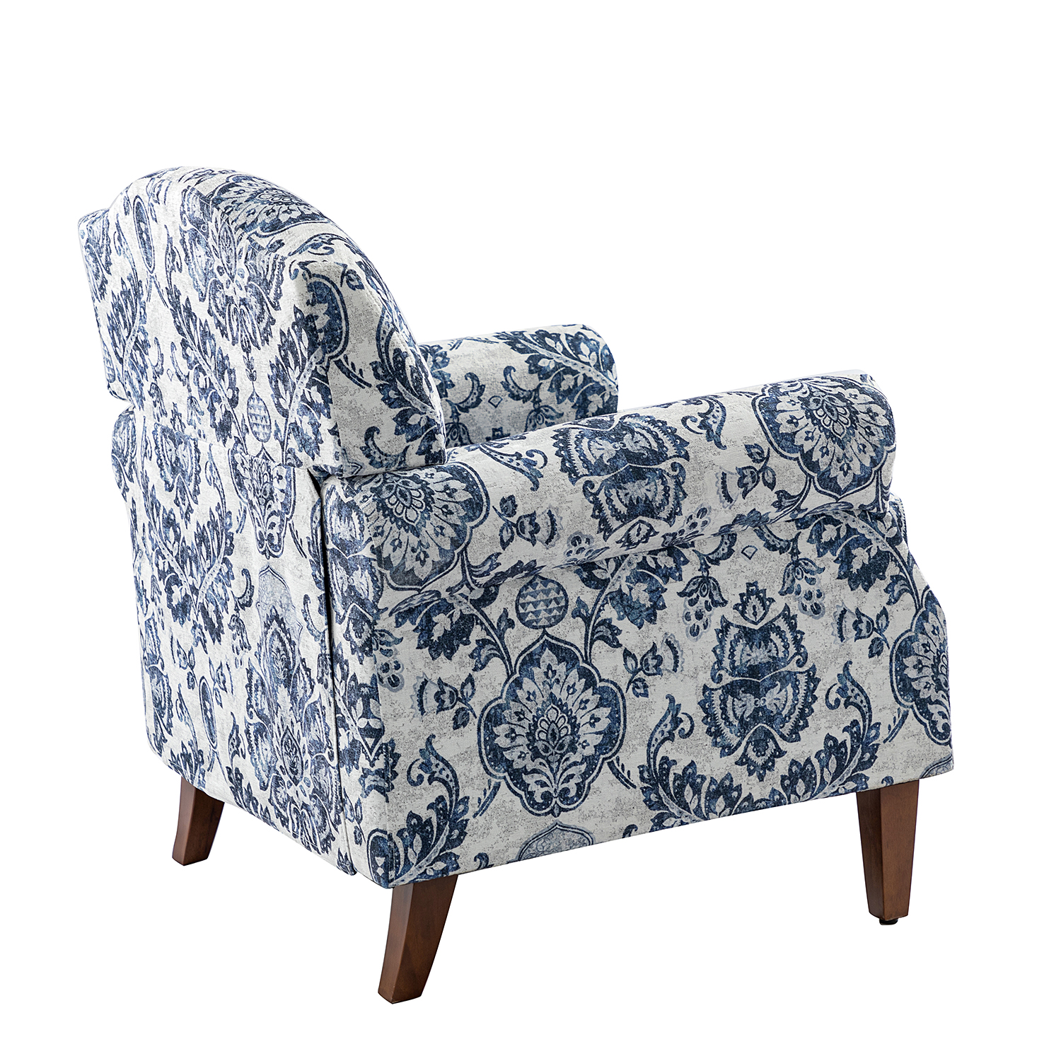 Eric Navy Damask Rolled Arm Nailhead Trim Accent Armchair 3 Eric Navy Damask Rolled Arm Nailhead Trim Accent Armchair - Image 3