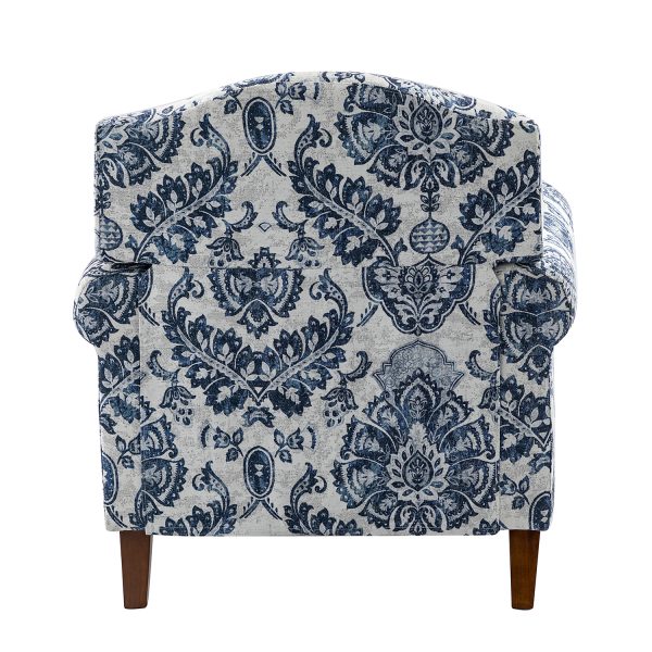Eric Navy Damask Rolled Arm Nailhead Trim Accent Armchair 3
