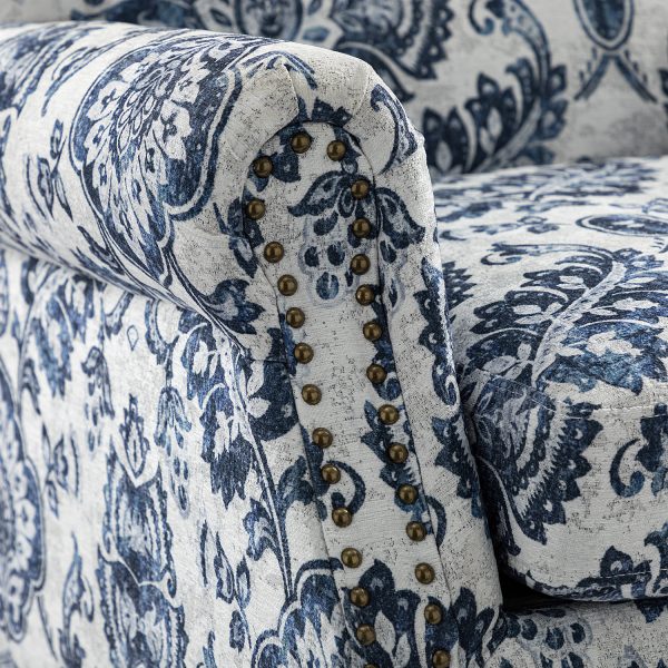 Eric Navy Damask Rolled Arm Nailhead Trim Accent Armchair 4