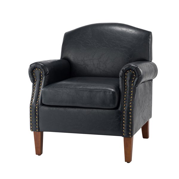 Eric Navy Vegan Leather Nailhead Trim Transitional Armchair 1