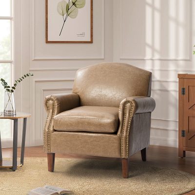 Eric Taupe Vegan Leather Nailhead Trim Transitional Armchair
