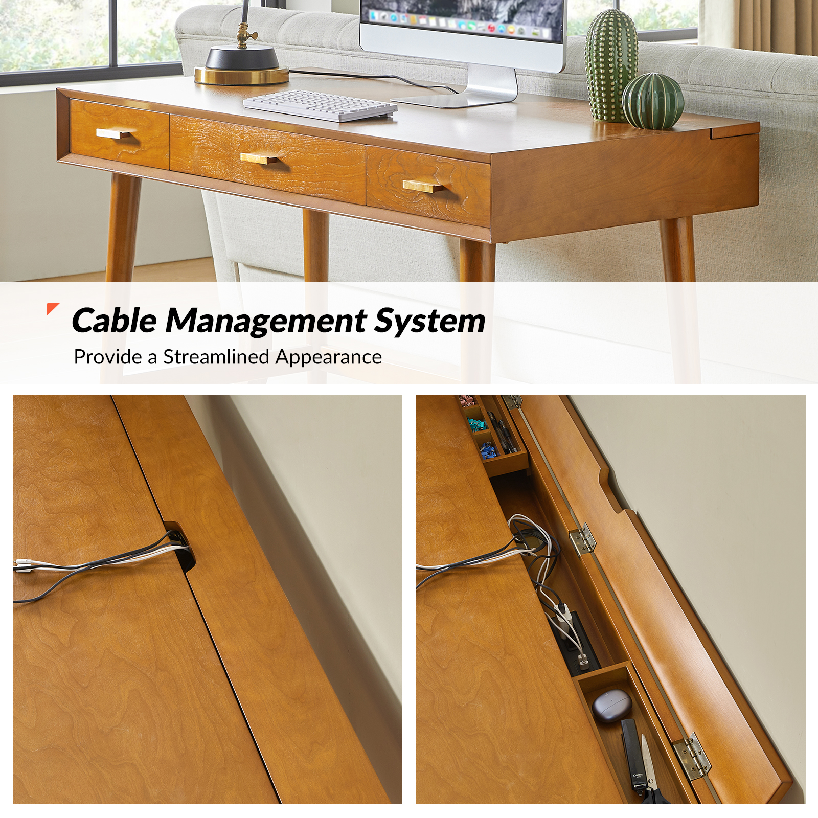 Erich Acorn Mid-Century Modern Computer Desk with Cable Management 4 Erich Acorn Mid-Century Modern Computer Desk with Cable Management - Image 4