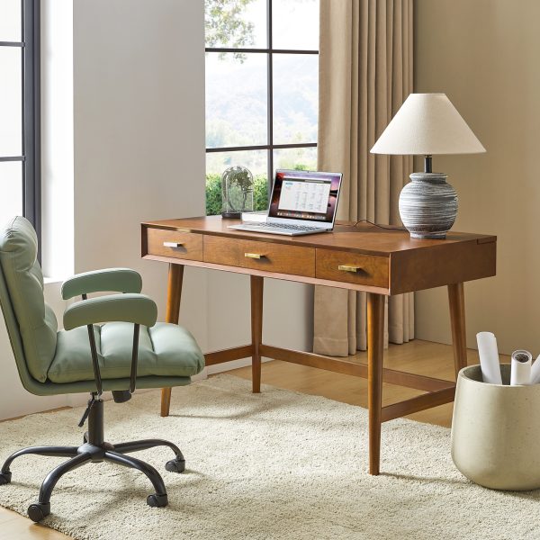Erich Walnut Mid Century Modern Computer Desk with Cable Management 1