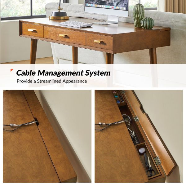 Erich Walnut Mid Century Modern Computer Desk with Cable Management 3