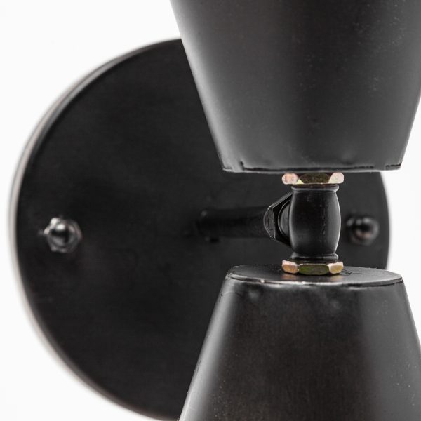 Eris II 7.3x12.6 Black Metal wGold Accent Double Cone Wall Sconce 4